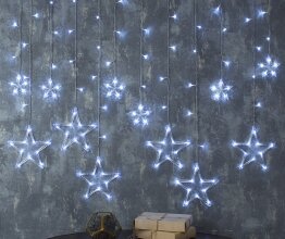 Гирлянда "Бахрома" 2.4 х 0.9 м с насадками "Звёзды",свечение белое, 8 режимов, 220 В