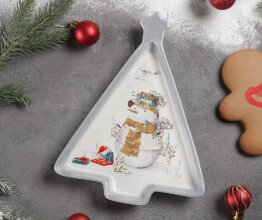 Блюдо сервировочное "Рождественский снеговик" 21х16х2,5 см