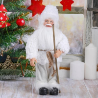 Дед Мороз в белой шубке с посохом 28см